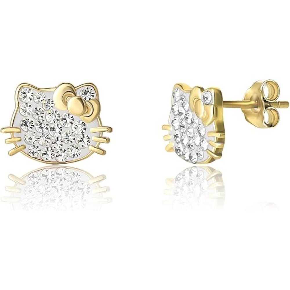 💕NEW Sparkling Bling Swarovski Crystal Silver Hello Kitty Pieced Earring…